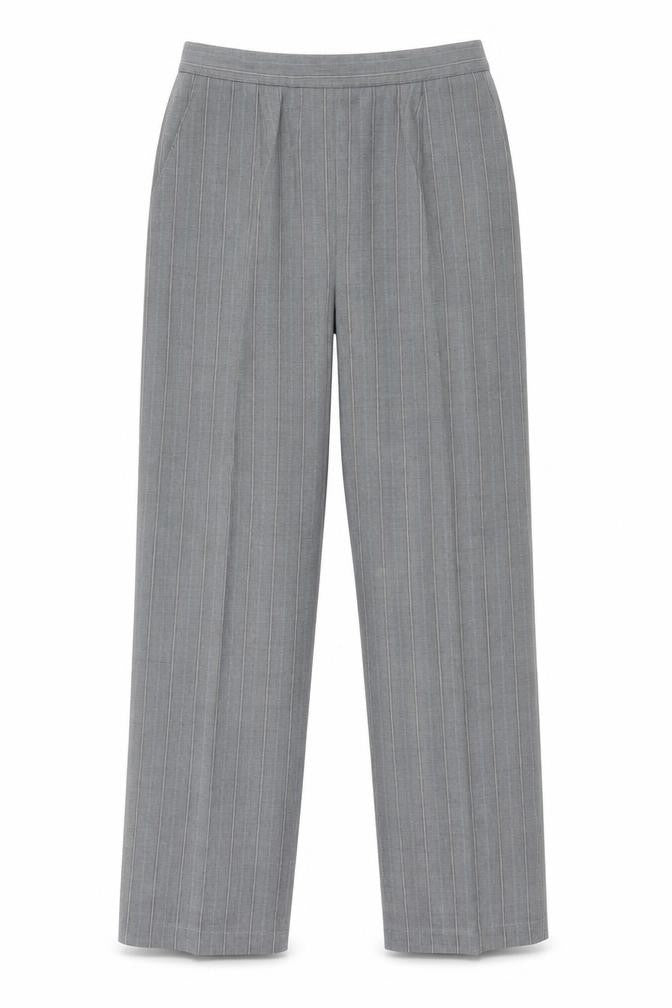 Preworn Womens Grey Striped Polyester Trousers Size 12 Regular