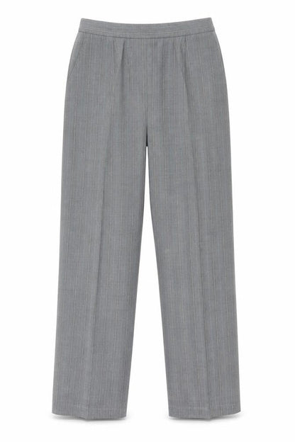 Preworn Womens Grey Striped Polyester Trousers Size 12 Regular