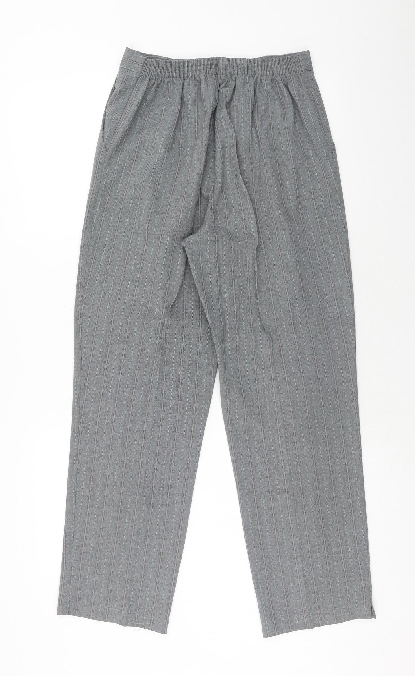 Preworn Womens Grey Striped Polyester Trousers Size 12 Regular