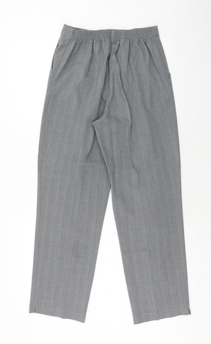 Preworn Womens Grey Striped Polyester Trousers Size 12 Regular