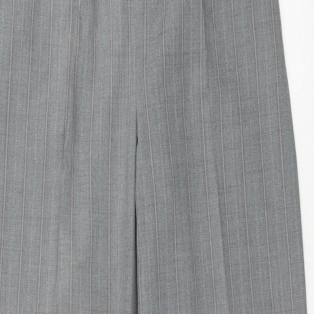Preworn Womens Grey Striped Polyester Trousers Size 12 Regular