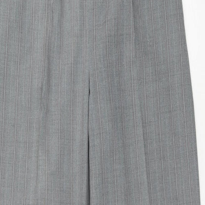 Preworn Womens Grey Striped Polyester Trousers Size 12 Regular