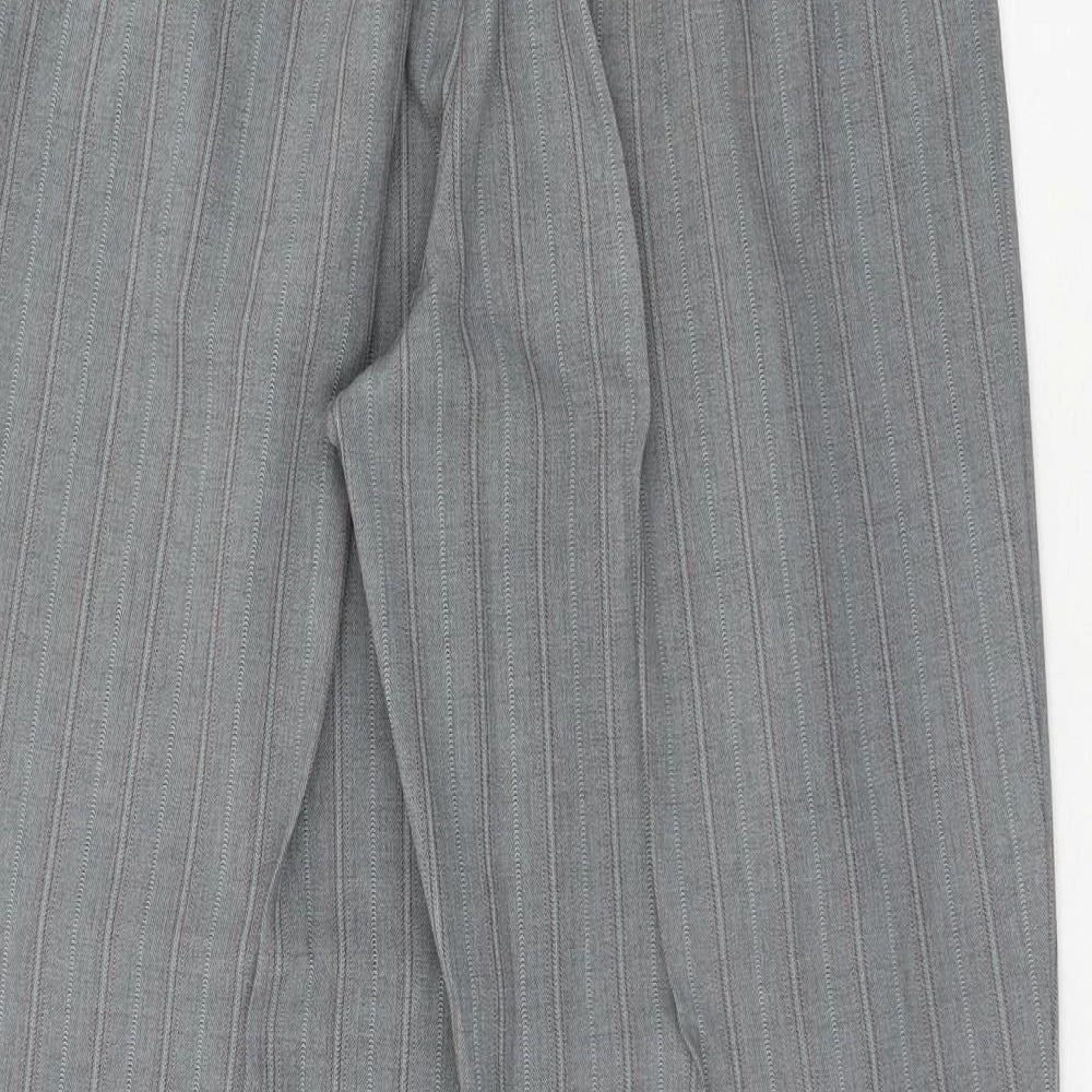 Preworn Womens Grey Striped Polyester Trousers Size 12 Regular