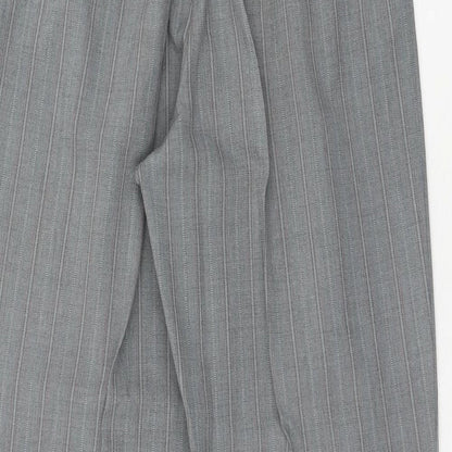 Preworn Womens Grey Striped Polyester Trousers Size 12 Regular