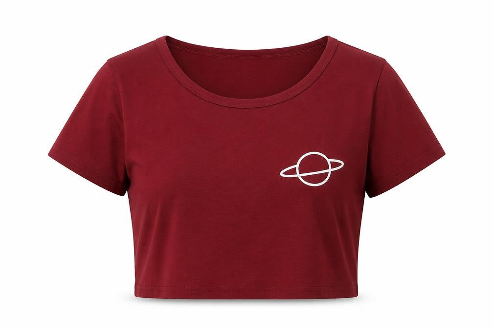 Preworn Womens Red Polyester Basic T-Shirt Size S Scoop Neck - Saturn Planet