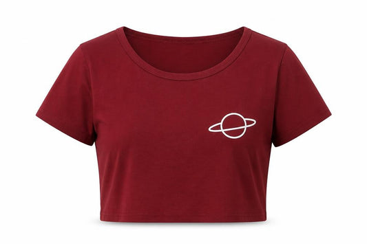 Preworn Womens Red Polyester Basic T-Shirt Size S Scoop Neck - Saturn Planet