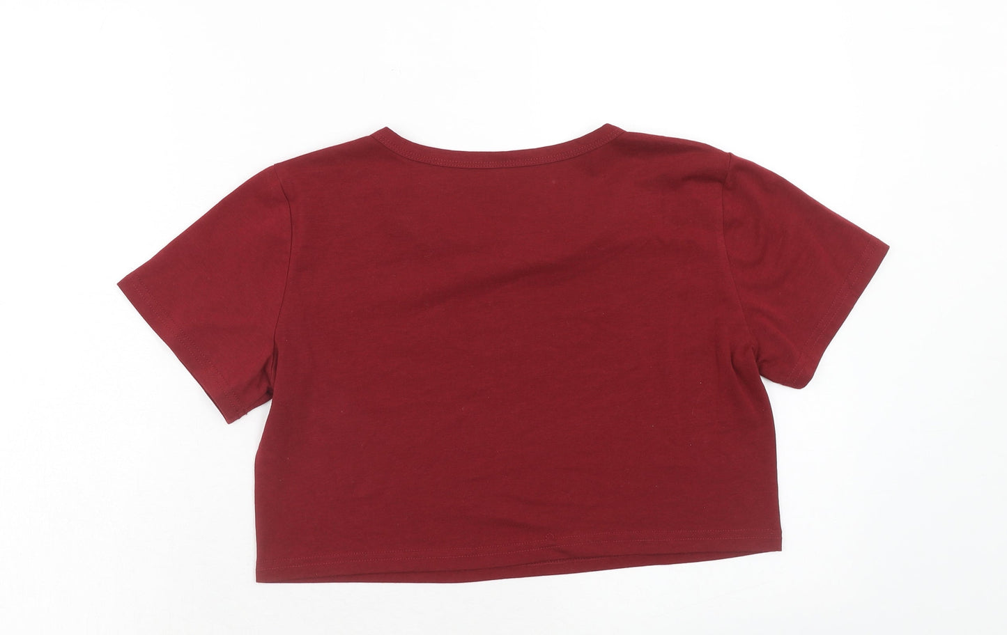 Preworn Womens Red Polyester Basic T-Shirt Size S Scoop Neck - Saturn Planet