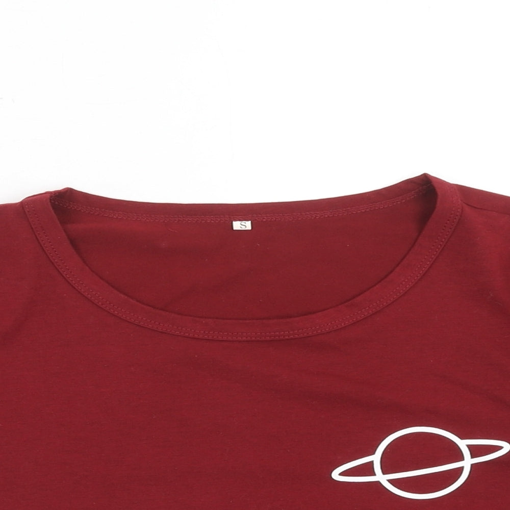 Preworn Womens Red Polyester Basic T-Shirt Size S Scoop Neck - Saturn Planet