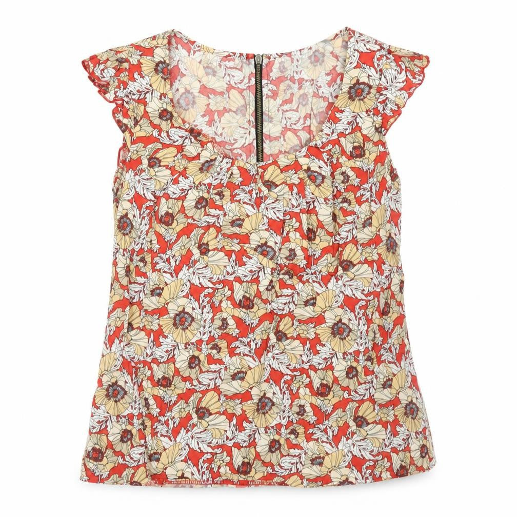 Dorothy Perkins Womens Red Floral Viscose Basic Blouse Size 8 Scoop Neck