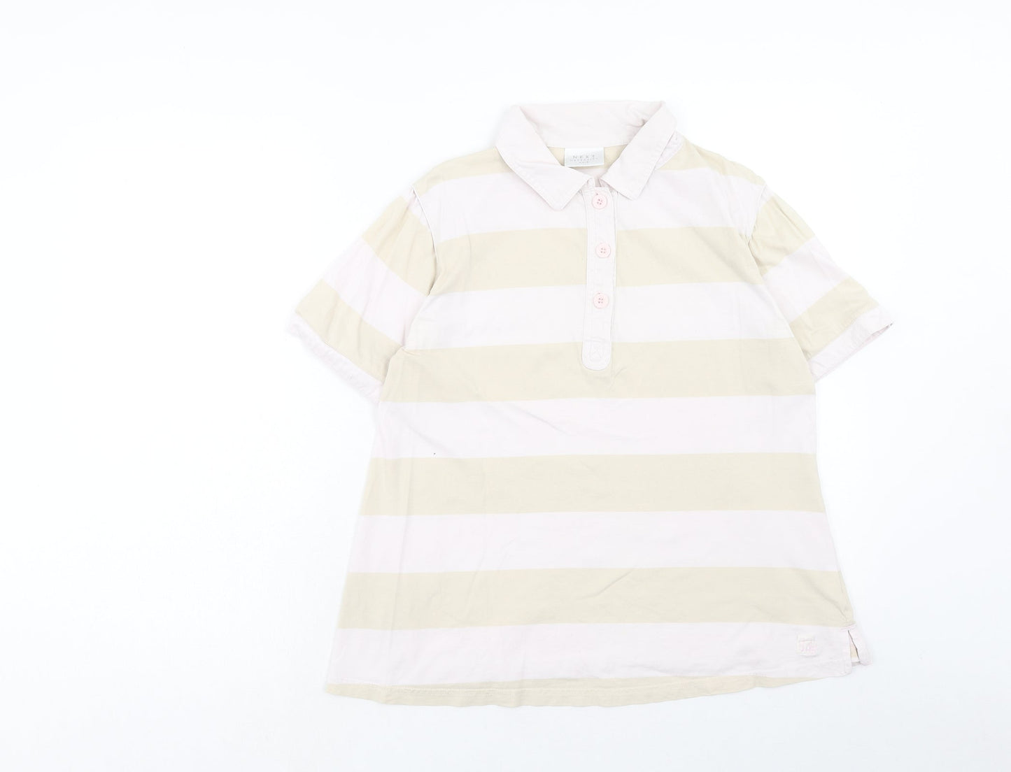 NEXT Womens Pink Striped Cotton Basic Polo Size 12 Collared