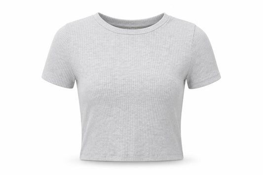 FOREVER 21 Womens Grey Polyester Cropped T-Shirt Size M Round Neck
