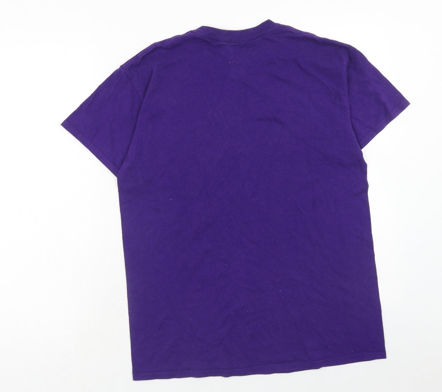 Gildan Womens Purple Cotton Basic T-Shirt Size M Round Neck