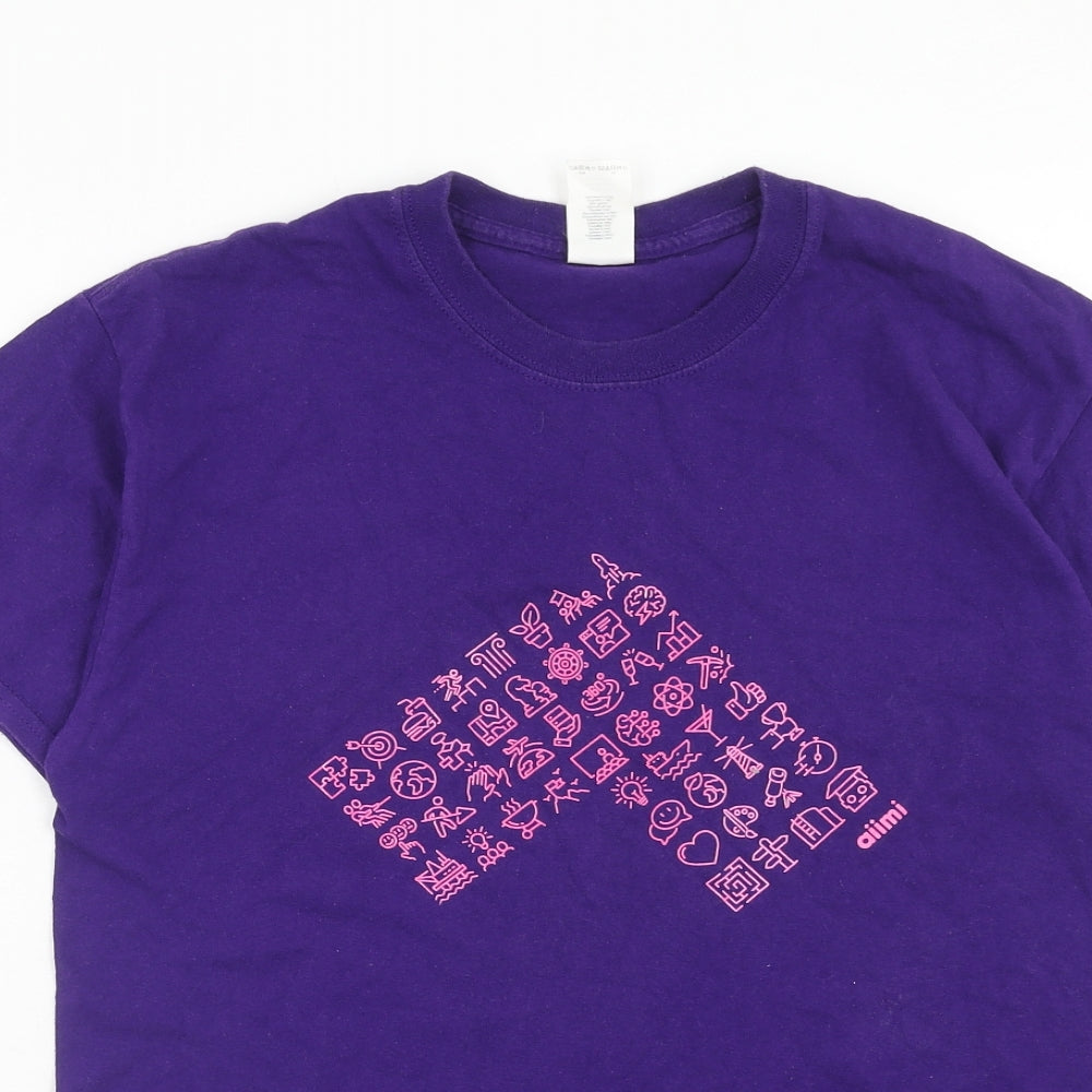 Gildan Womens Purple Cotton Basic T-Shirt Size M Round Neck