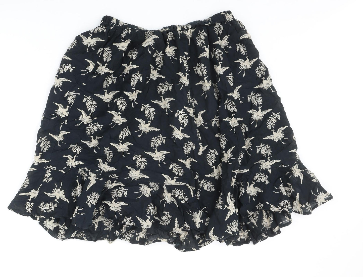 Preworn Womens Black Geometric Viscose Skater Skirt Size 28 in - Bird Pattern