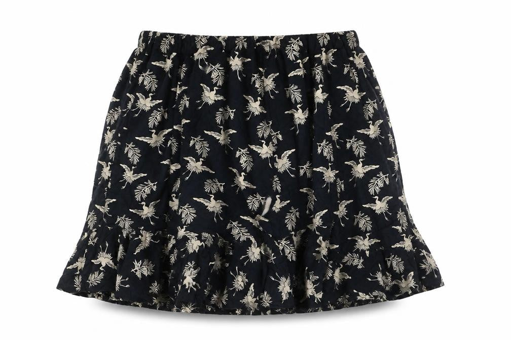 Preworn Womens Black Geometric Viscose Skater Skirt Size 28 in - Bird Pattern