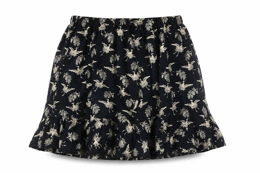 Preworn Womens Black Geometric Viscose Skater Skirt Size 28 in - Bird Pattern