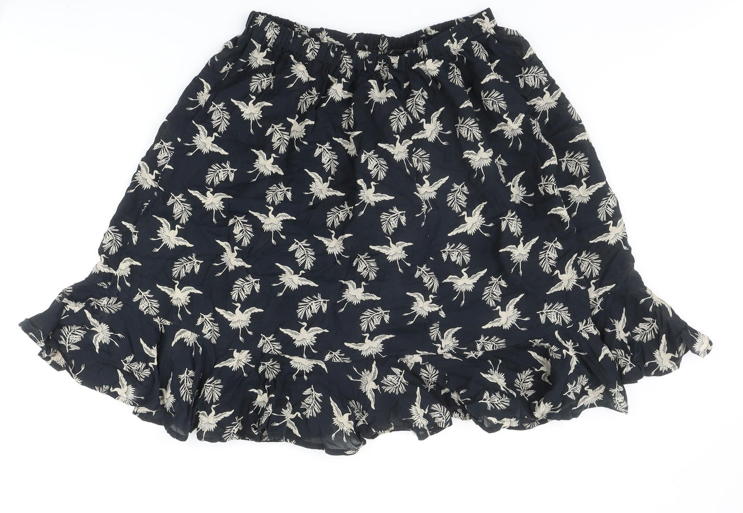 Preworn Womens Black Geometric Viscose Skater Skirt Size 28 in - Bird Pattern