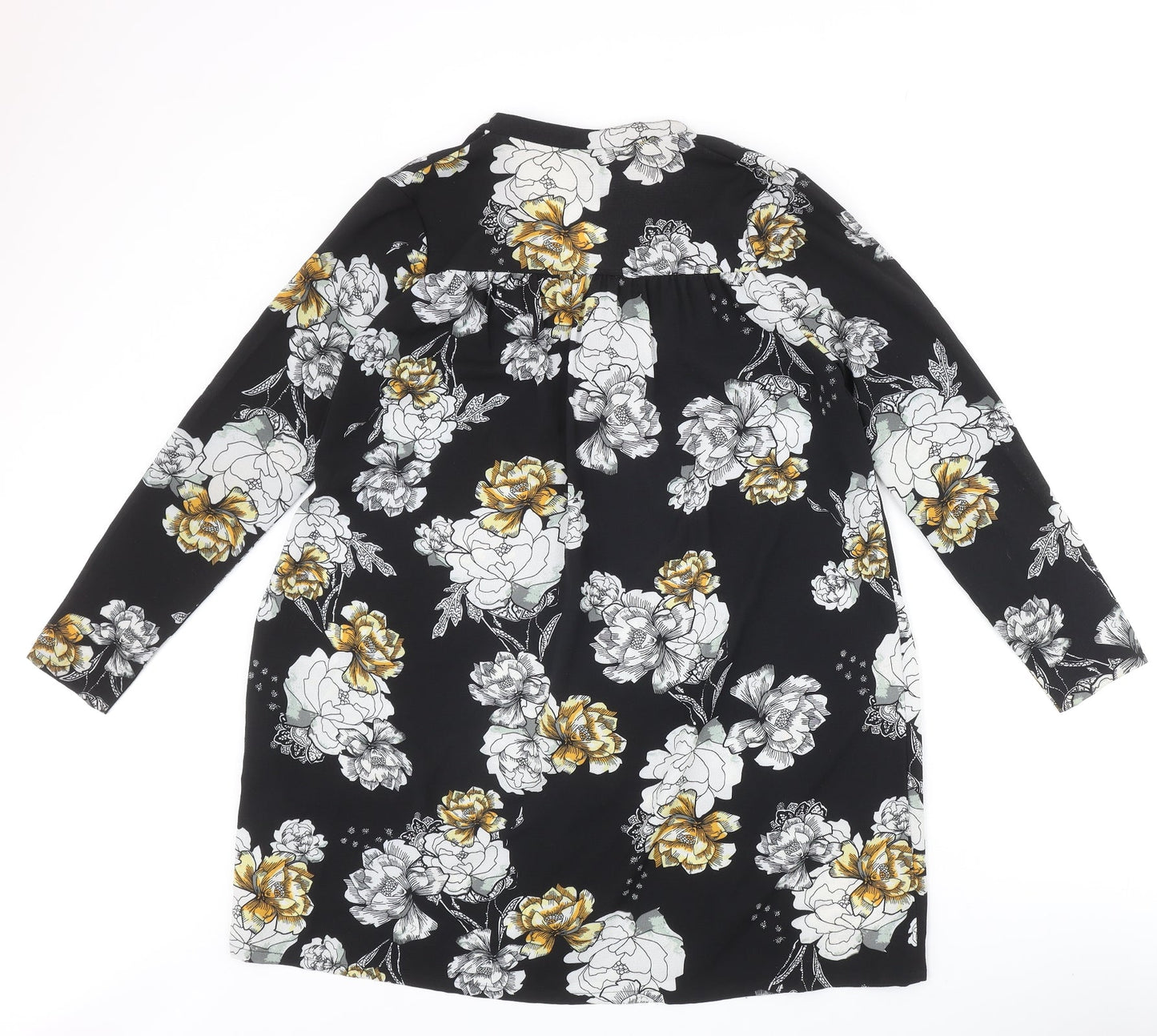 Lola May Womens Black Floral Polyester Basic Blouse Size 8 V-Neck - Flower Detail