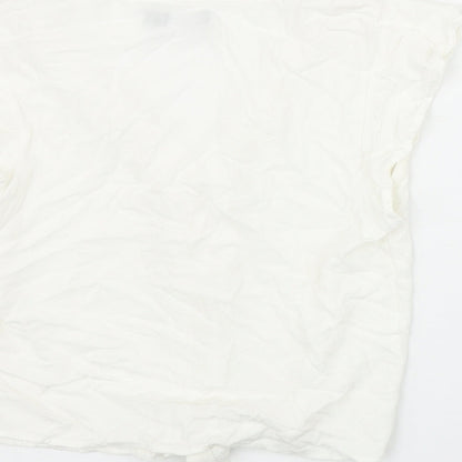 Bershka Womens Ivory Viscose Basic Button-Up Size S V-Neck - Tie Front