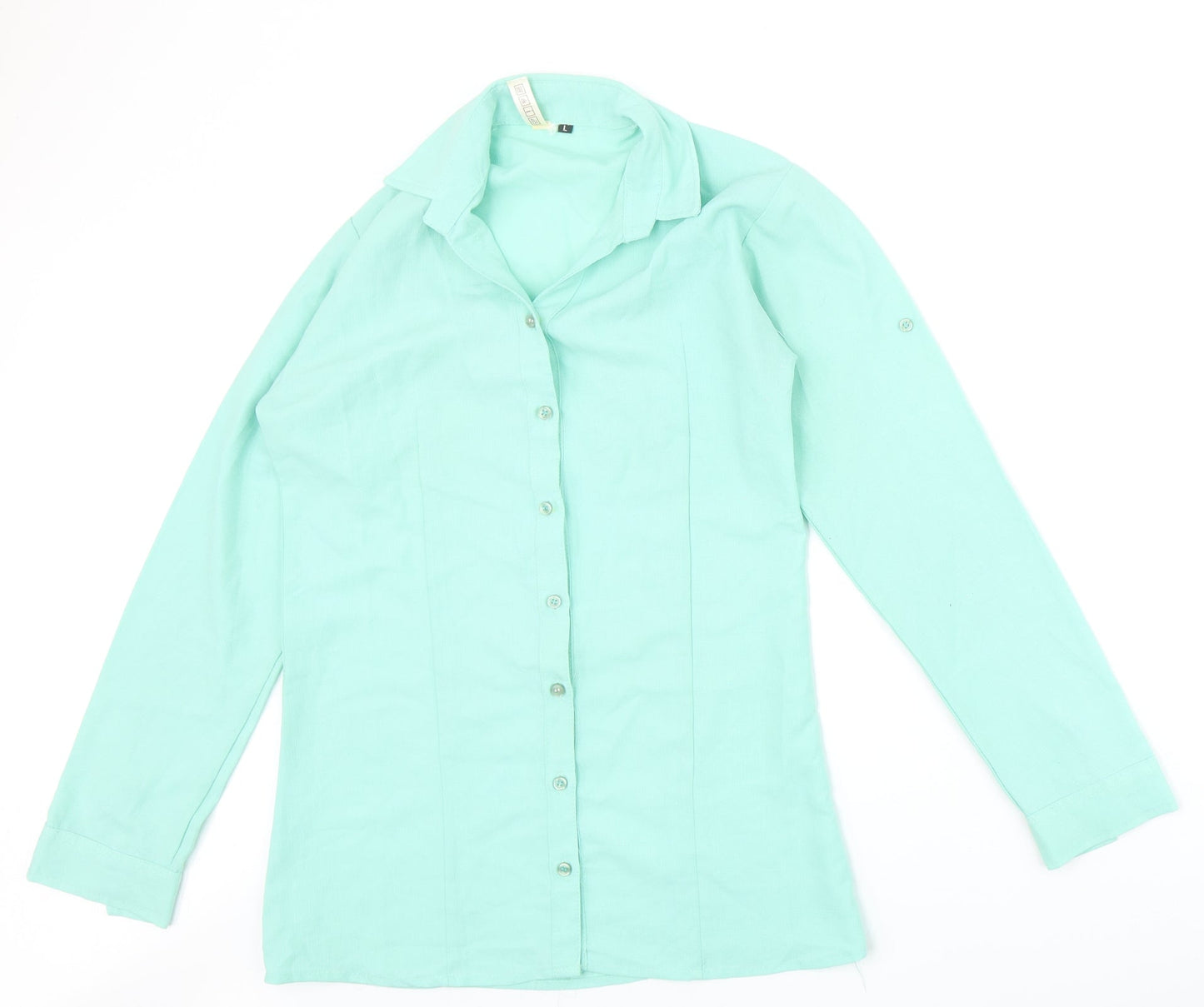 Dotti Womens Green Polyester Basic Button-Up Size L Collared