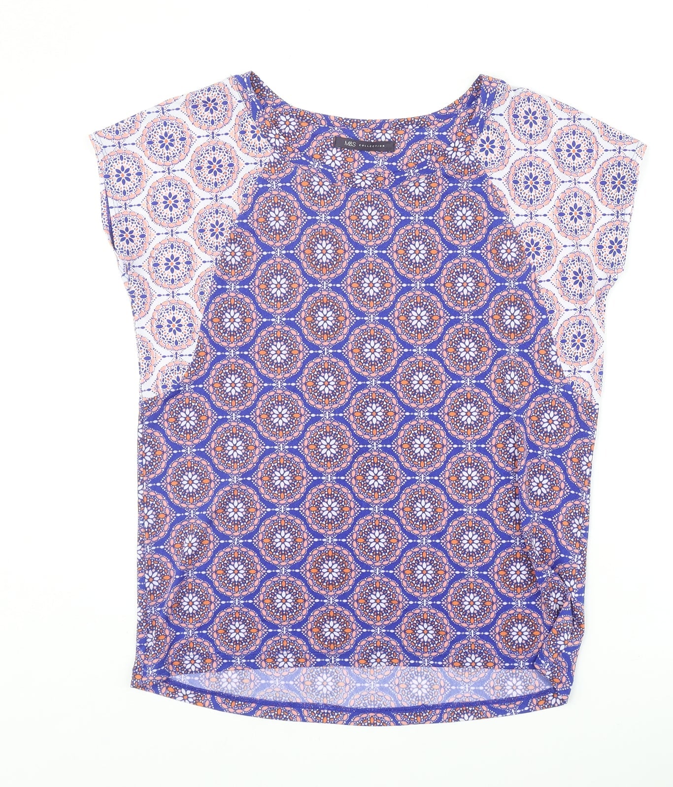Marks and Spencer Womens Purple Geometric Polyester Basic Blouse Size 10 Round Neck