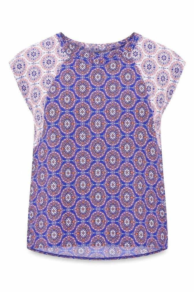 Marks & Spencer Womens Purple Geometric Polyester Basic Blouse Size 10 Round Neck