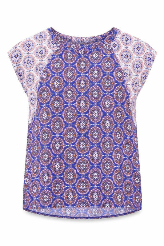 Marks and Spencer Womens Purple Geometric Polyester Basic Blouse Size 10 Round Neck