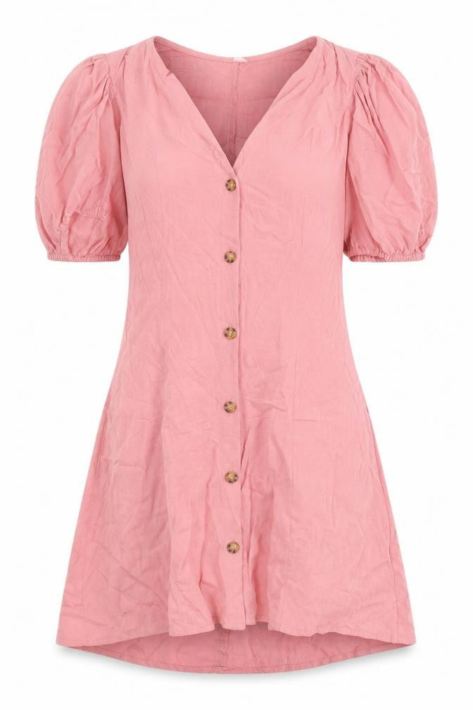 Divided Womens Pink Viscose A-Line Size 6 V-Neck Button - Puff Sleeve