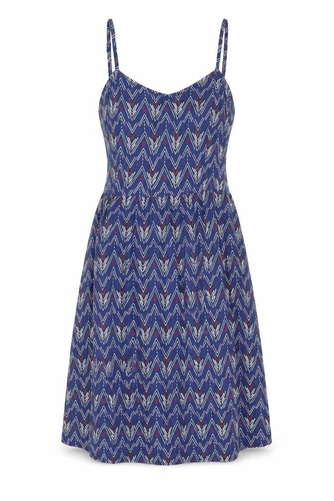 H&M Womens Blue Geometric Viscose Slip Dress Size 8 Scoop Neck Pullover