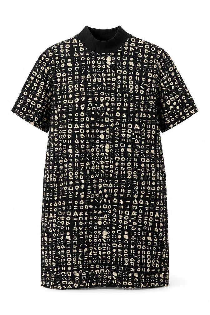 Monki Womens Black Geometric Cotton Shift Size S Round Neck Pullover