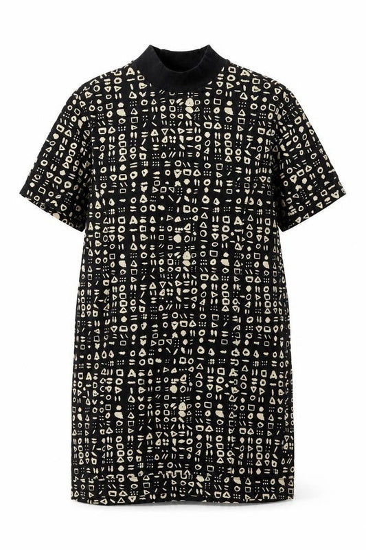 Monki Womens Black Geometric Cotton Shift Size S Round Neck Pullover