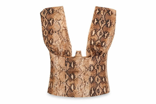 PRETTYLITTLETHING Womens Brown Animal Print Polyester Cropped Tank Size 8 Sweetheart - Snake Print