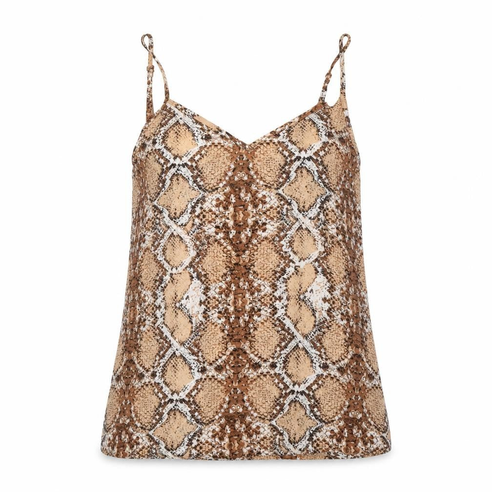 Marks & Spencer Womens Beige Animal Print Polyester Basic Tank Size 8 V-Neck - Snake Print