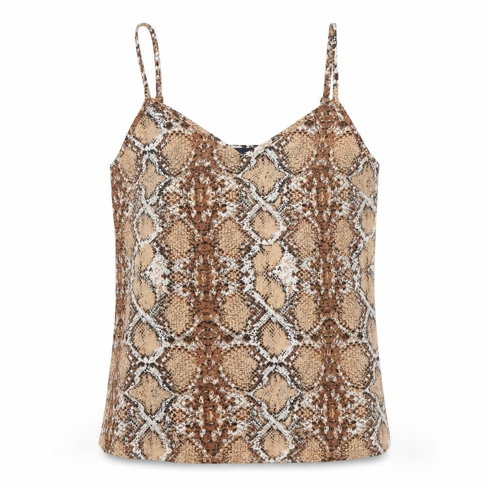 Marks & Spencer Womens Beige Animal Print Polyester Basic Tank Size 10 V-Neck - Snake Print