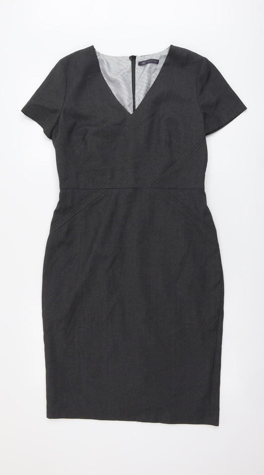 Marks and Spencer Womens Grey Polyester A-Line Size 12 V-Neck Zip