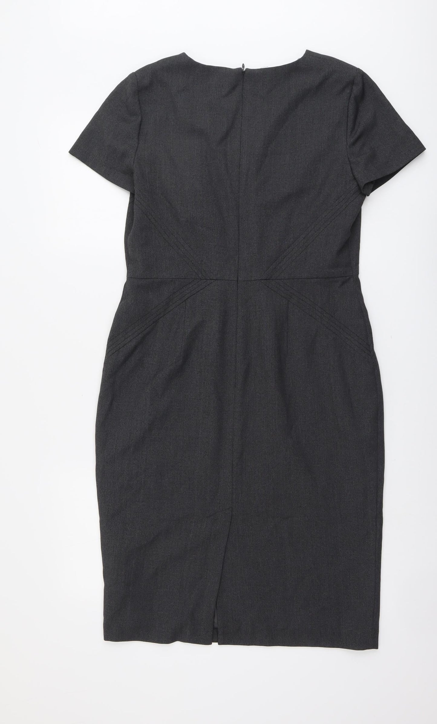 Marks and Spencer Womens Grey Polyester A-Line Size 12 V-Neck Zip