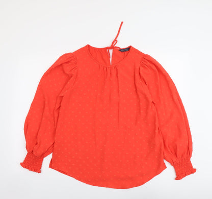 Marks & Spencer Womens Orange Geometric Polyester Basic Blouse Size 10 Scoop Neck - Hearts