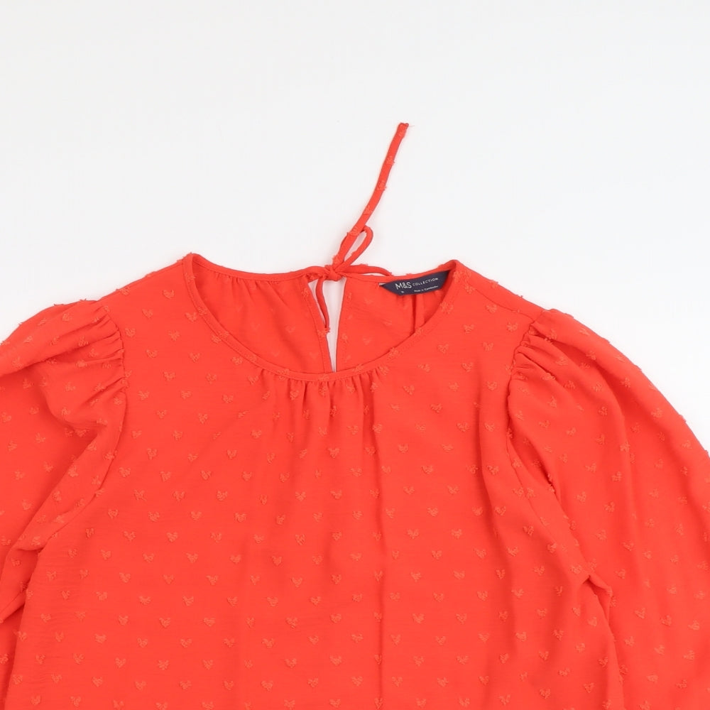 Marks and Spencer Womens Orange Geometric Polyester Basic Blouse Size 10 Scoop Neck - Hearts