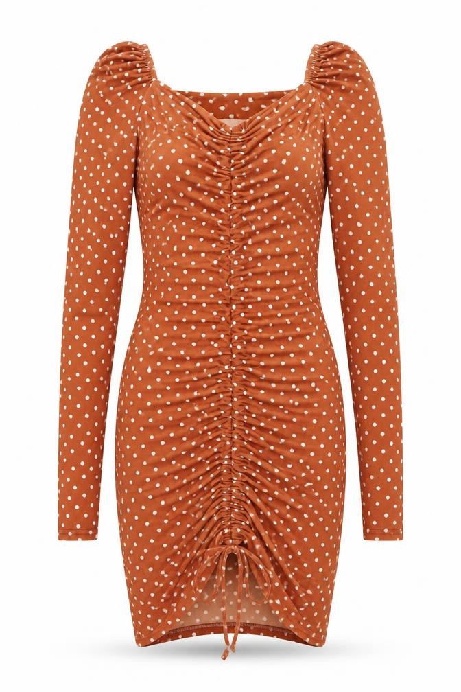 PRETTYLITTLETHING Womens Brown Polka Dot Polyester Bodycon Size 6 V-Neck Pullover