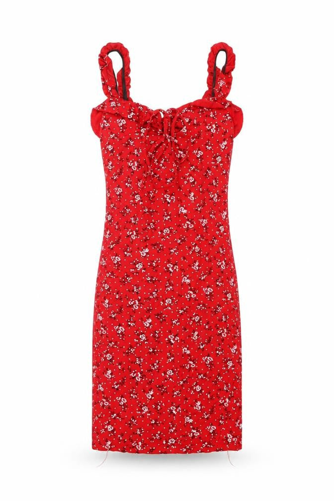 PRETTYLITTLETHING Womens Red Floral Viscose Bodycon Size 8 V-Neck Pullover