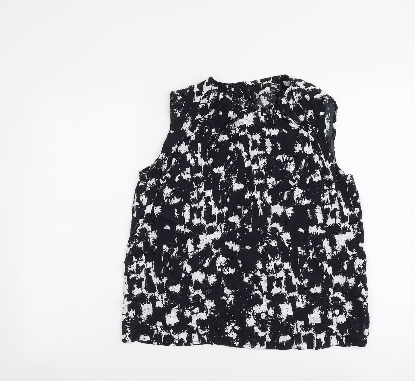 Uniqlo Womens Black Geometric Viscose Basic Tank Size XS Round Neck