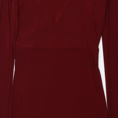 Boohoo Womens Red Polyester Bodycon Size 8 V-Neck Pullover
