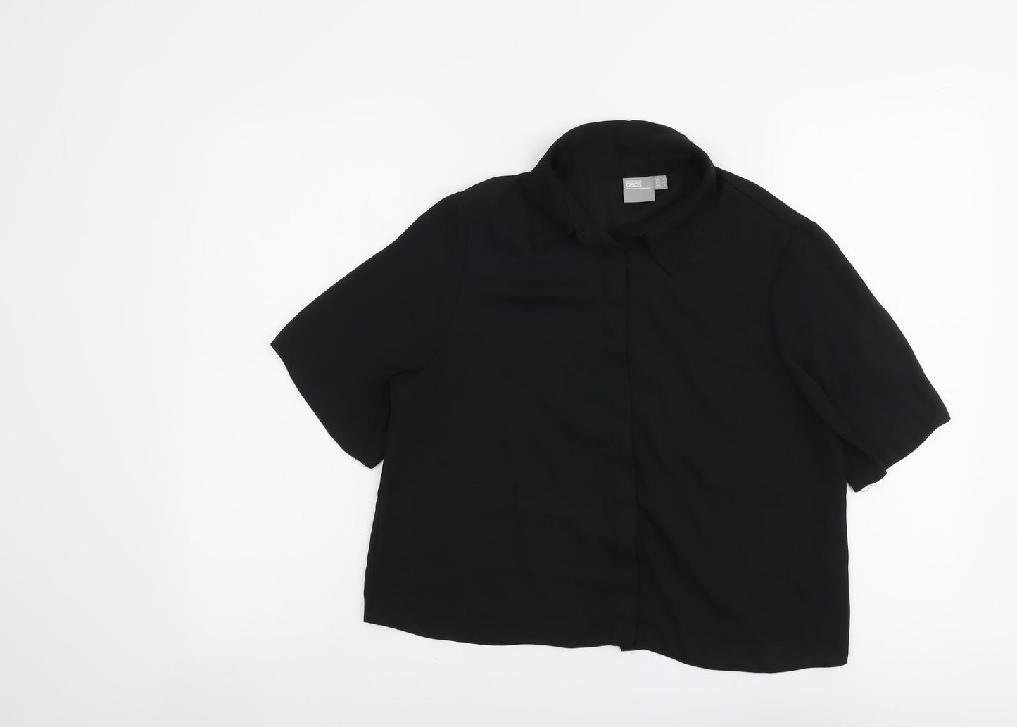 ASOS Womens Black Polyester Basic Button-Up Size 10 Collared