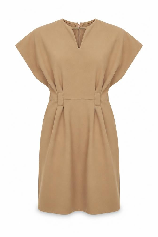 Select Womens Beige Polyester A-Line Size 6 V-Neck Zip
