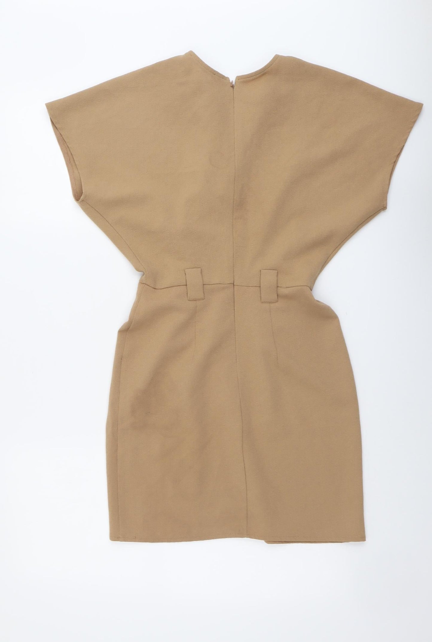 Select Womens Beige Polyester A-Line Size 6 V-Neck Zip