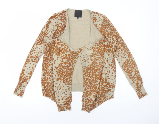 In Wear Womens Beige V-Neck Animal Print Viscose Cardigan Jumper Size XS - Leopard Pattern