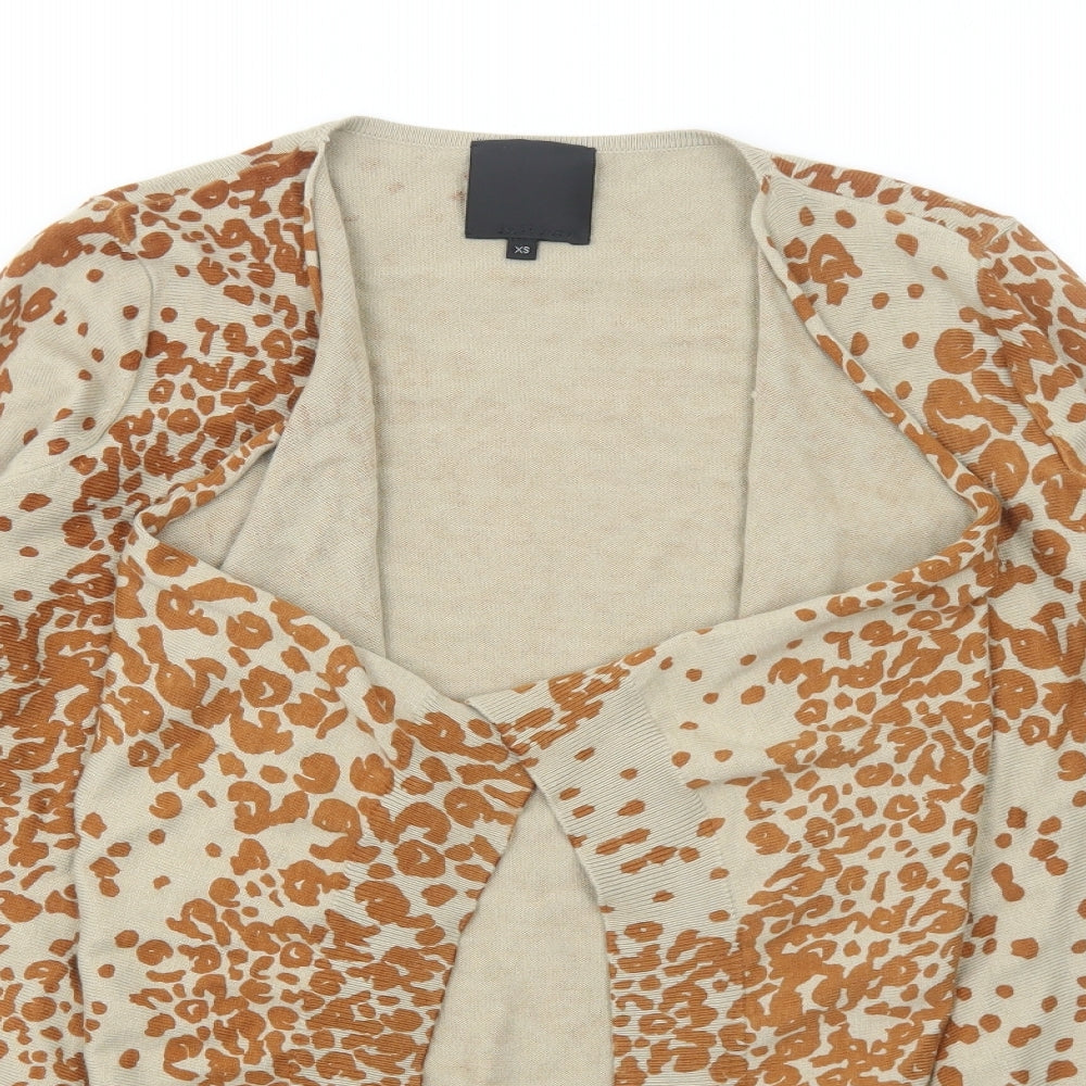 In Wear Womens Beige V-Neck Animal Print Viscose Cardigan Jumper Size XS - Leopard Pattern