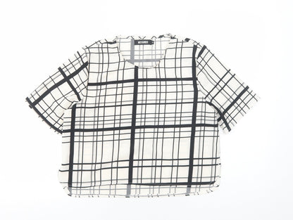 Missguided Womens White Plaid Polyester Basic T-Shirt Size 8 Scoop Neck