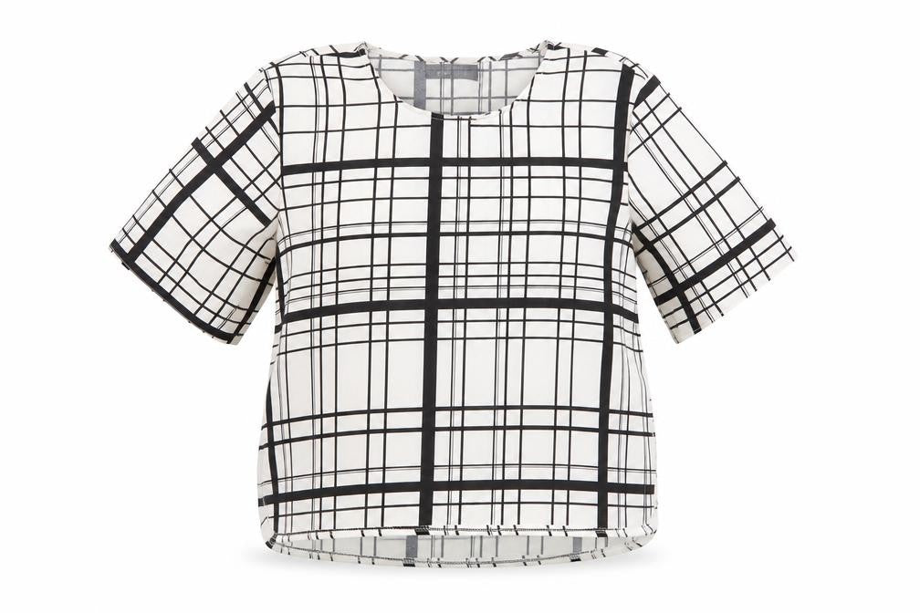 Missguided Womens White Plaid Polyester Basic T-Shirt Size 8 Scoop Neck