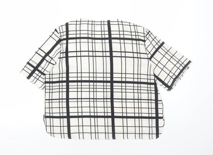 Missguided Womens White Plaid Polyester Basic T-Shirt Size 8 Scoop Neck